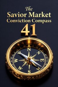 Savior Market Conviction Compass at 41 showing a risk-off market outlook with credit spreads widening and market breadth deteriorating